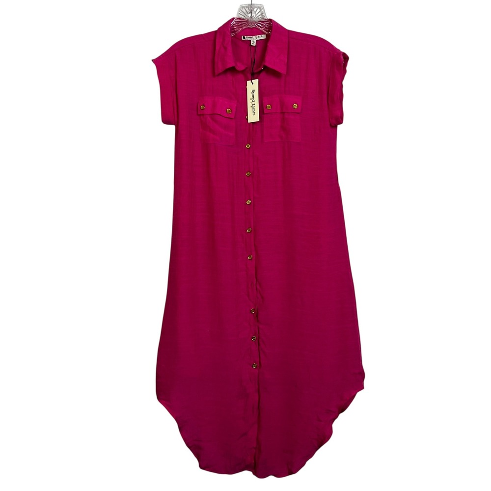 NWT Speed Limit Pink Button Front Shirt Dress Midi Length Roll‎ Tab Sleeves
